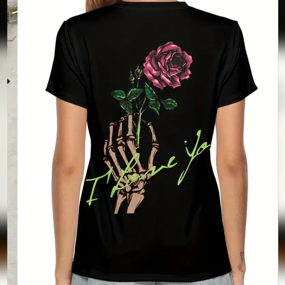 Black Skull Graphic V-Neck Women's Top - Picture 2 of 4